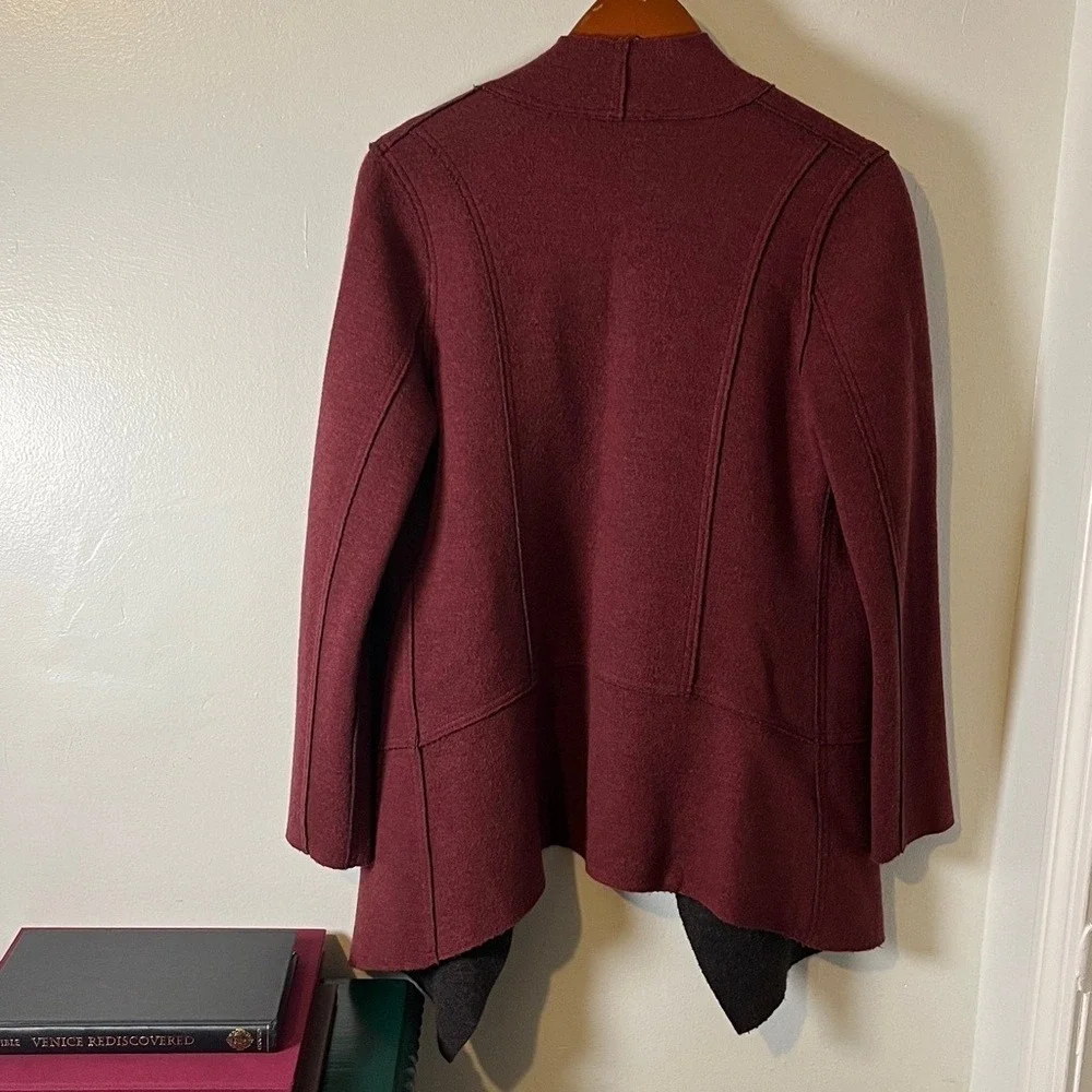 Eileen Fisher Merino Wool Double-knit Kimono Burgundy Open Cardigan Jacket Sz SP